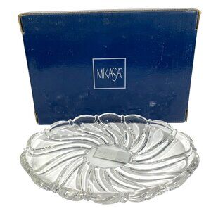 MIKASA Peppermint Clear Glass Sweet Candy Dish 9.5" Oval Germany Made 12336/0